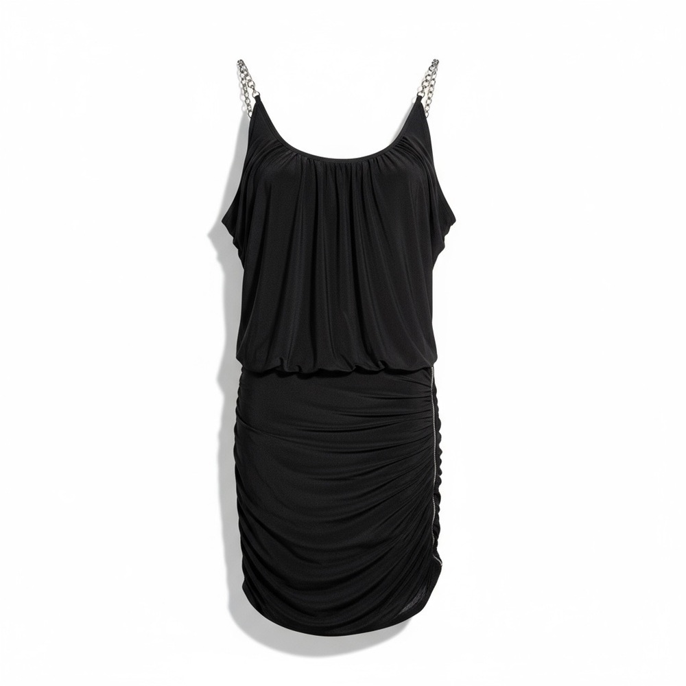 VTG Cache Y2K Black Chain Strap Mob Wife Mini Dress Club Night Out Indie Sleaze